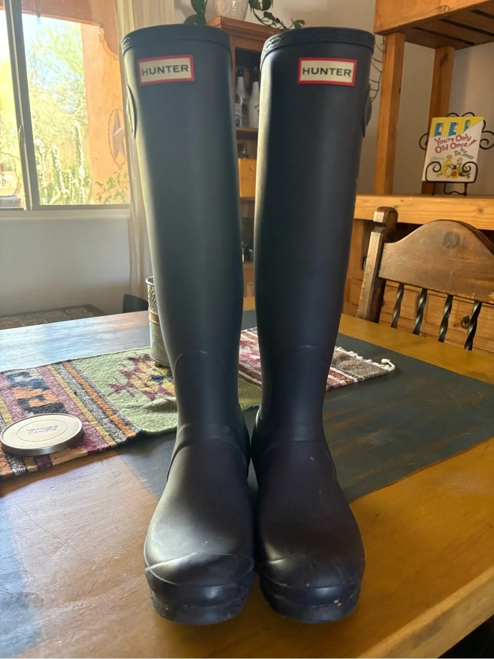 Hunter Tall Rain Boots with Light Blue Rear Panel